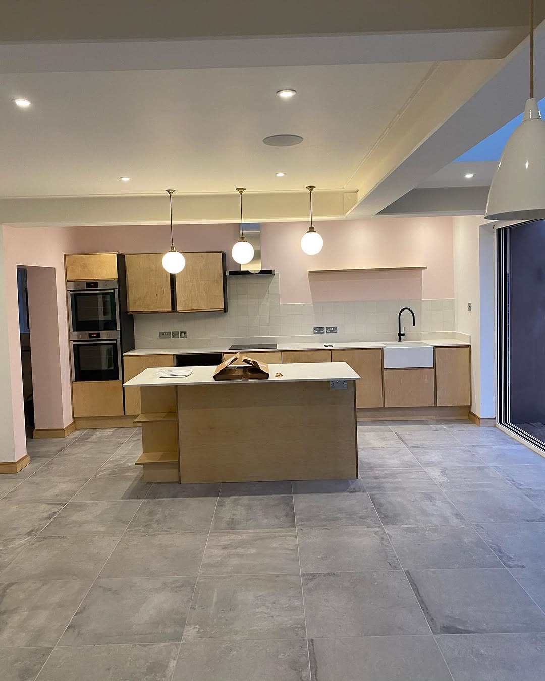 Kitchen extension underfloor heating pipes laid out ready for screed